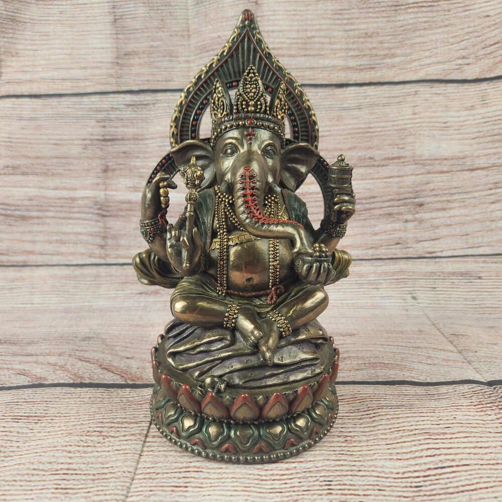Summit Collection Seated Ganesha On Lotus Statue 2003 Hand Painted 8"